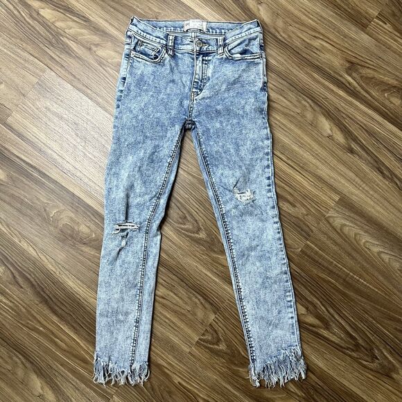 Free People Size 25 Great Heights Frayed Hem Skinny Jeans Distressed Low Rise - Picture 3 of 15